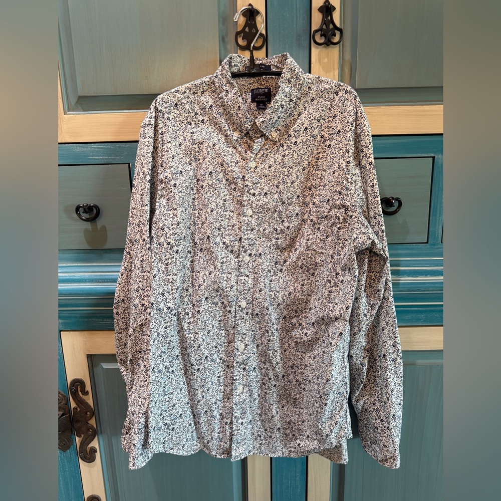 J. Crew White Micro Floral Long-Sleeve Button Shirt